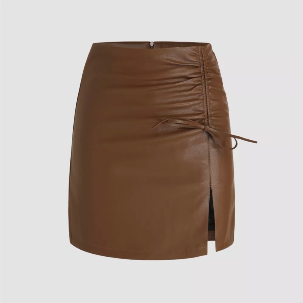 CIDER: Solid Faux Leather Slit Mini Skirt - NWT
